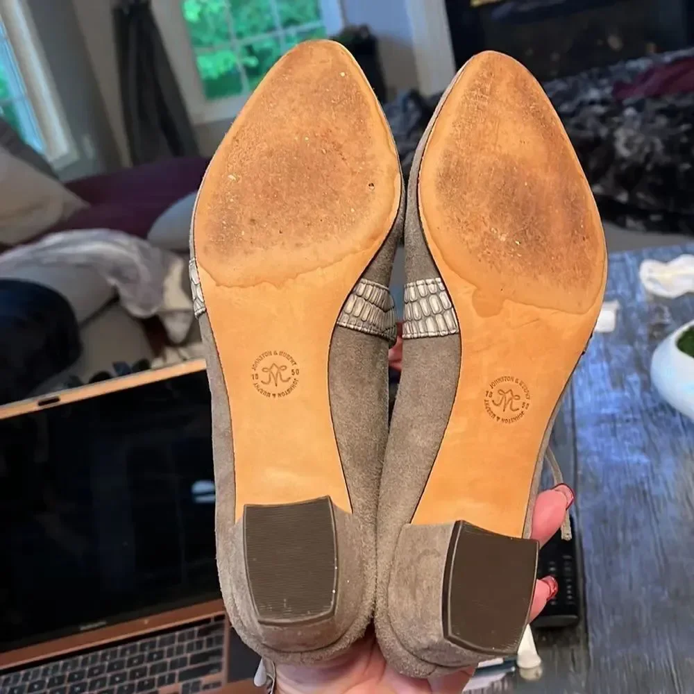 Johnston & Murphy Gray Low Heel Strap Tie Pumps sz 8 EUC